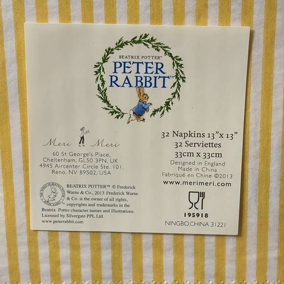 NEW IN PACKAGING! MERI MERI PETER RABBIT HOP LITTLE RABBIT HOP HOP HOP NAPKINS - Picture 6 of 7